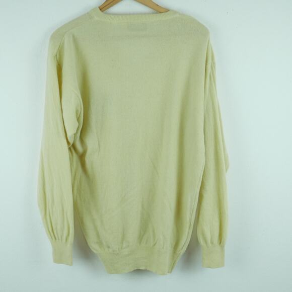 Vintage Large Sweater V Neck Embroidered Eagle Preppy Golf Butter Yellow Grandpa - Picture 8 of 8